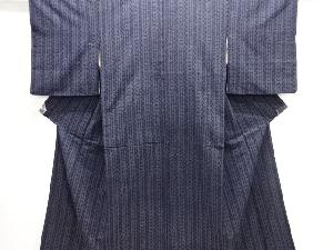 アンティーク　縞に抽象模様織り出し本塩沢着物
